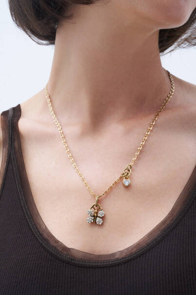 Light Rise Zircon Butterfly & Zircon Heart Charm Chain Necklace - 2