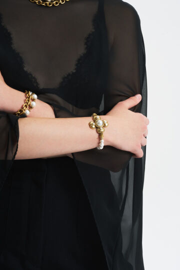 Lily Gold Plated Pearl Top Multi Chain Bracelet - (1)