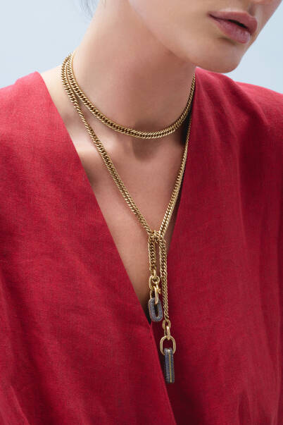 Link Lacivert Zirkon Charm Zincir Kolye - 2