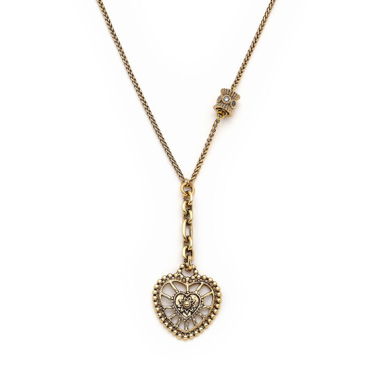 Linked In Love Gold Plated Heart Charm Chain Necklace - (1)