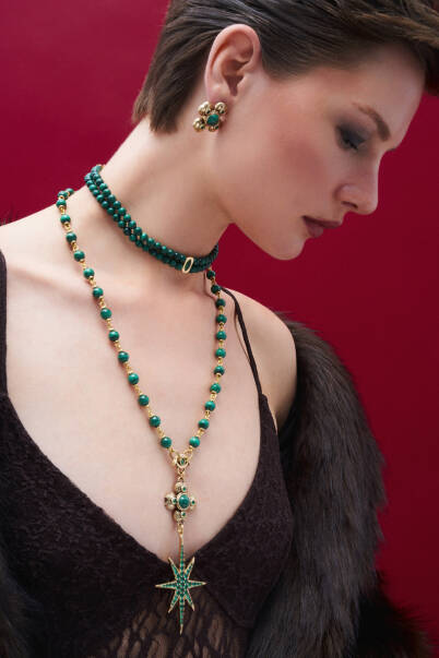 Loam Göz Charm Malahit Doğaltaş Choker Kolye - 3