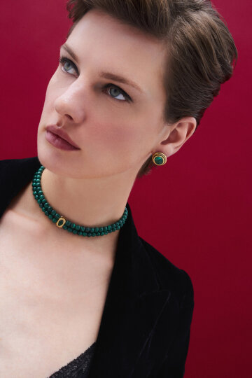 Loam Göz Charm Malahit Doğaltaş Choker Kolye - 