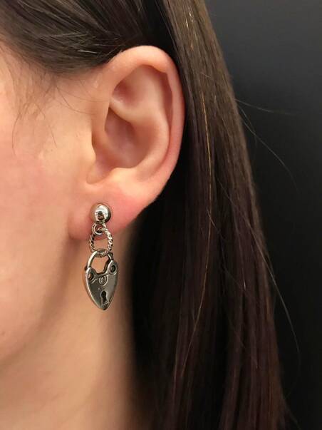 Lock & Love Lock Charm Pinned Earrings - 2