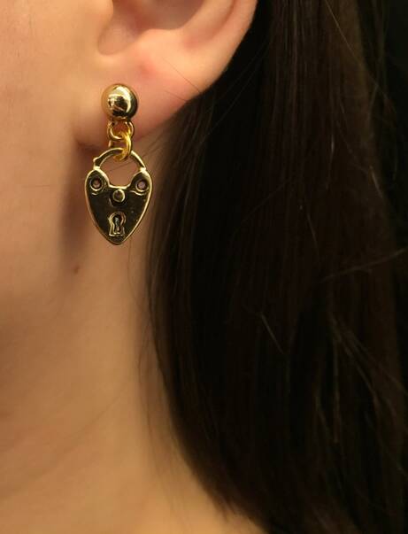 Lock & Love Lock Charm Pinned Earrings - 3