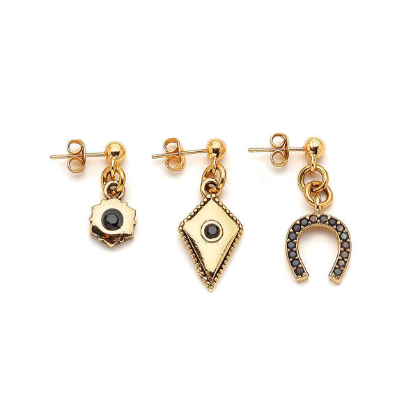 Loenie Zircon Gold Plated Charm Pinned Earrings - 1