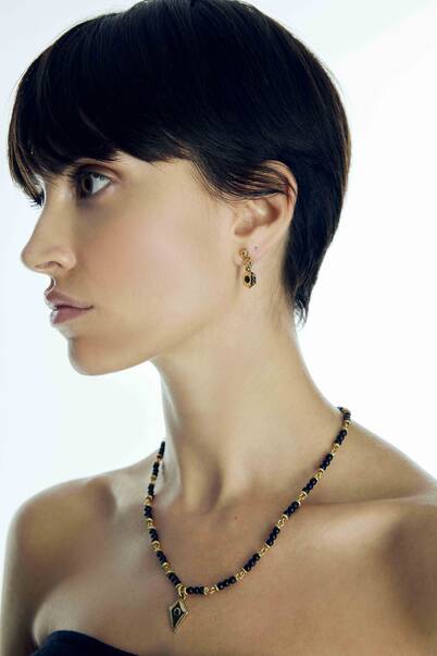 Loenie Zircon Gold Plated Charm Pinned Earrings - 2