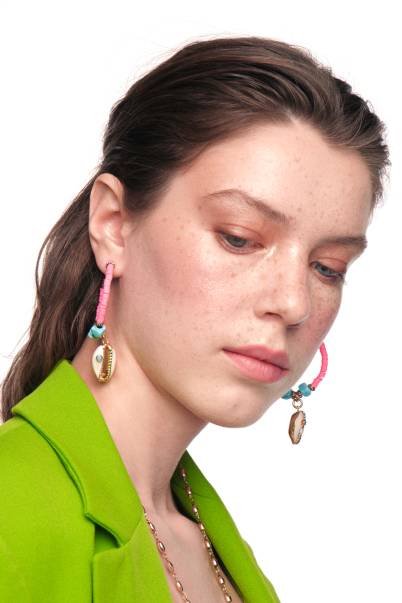 Lol Pembe Halka Deniz Kabuğu İğneli Küpe - 3