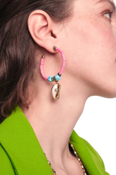 Lol Pink Hoop Seashell Pinned Earrings - 2