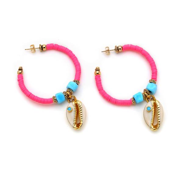 Lol Pink Hoop Seashell Pinned Earrings - 1
