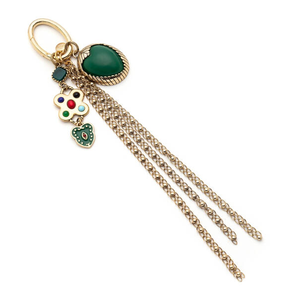 Love Link Gold Plated Chain Green Heart Charm Bag Accessory - 1