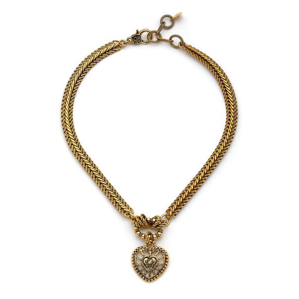 Love Me Altın Kaplama Kalp Charm Zincir Kolye - 1