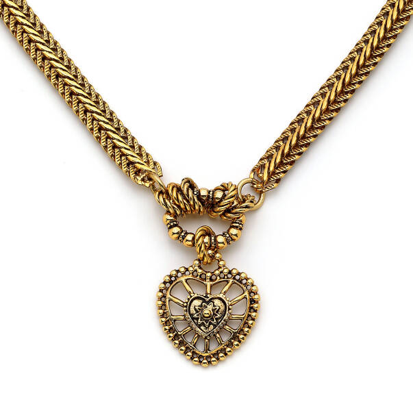Love Me Altın Kaplama Kalp Charm Zincir Kolye - 3