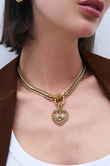 Love Me Altın Kaplama Kalp Charm Zincir Kolye - 