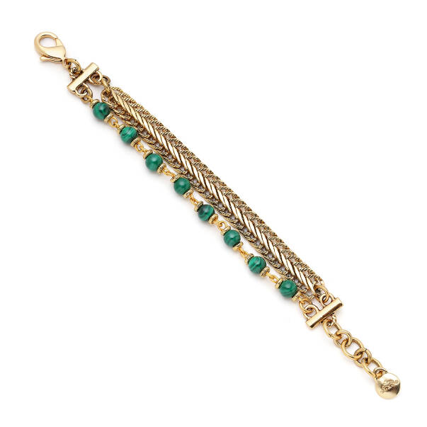 Love Root Malachite Natural Stone Gold Plated Chain Bracelet - 1