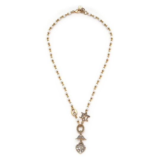 Loved & Guarded Pearl Heart Charm Pearl Necklace 