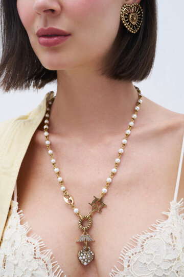 Loved & Guarded Pearl Heart Charm Pearl Necklace - (1)