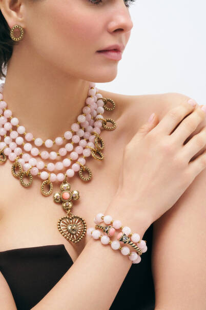 Lovely Pink Quartz Natural Stone Heart Charm Evening Necklace - 3