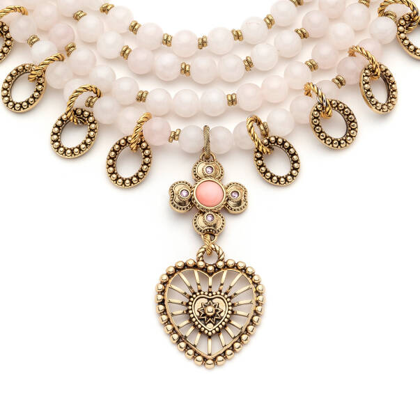 Lovely Pink Quartz Natural Stone Heart Charm Evening Necklace - 3