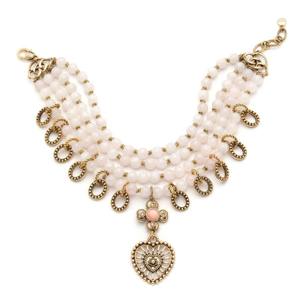 Lovely Pink Quartz Natural Stone Heart Charm Evening Necklace - 1