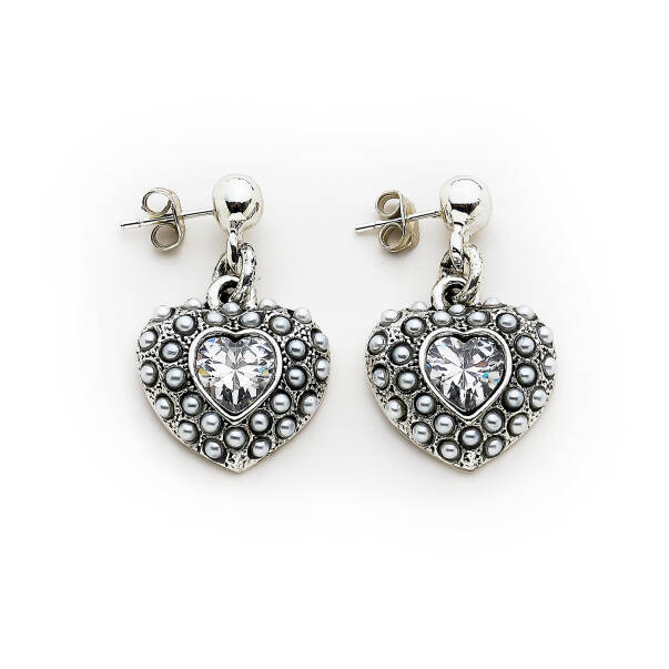 Lovely Silver Plated Heart Charm Pinned Earrings - 1