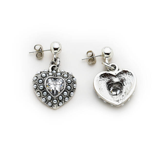Lovely Silver Plated Heart Charm Pinned Earrings - 2