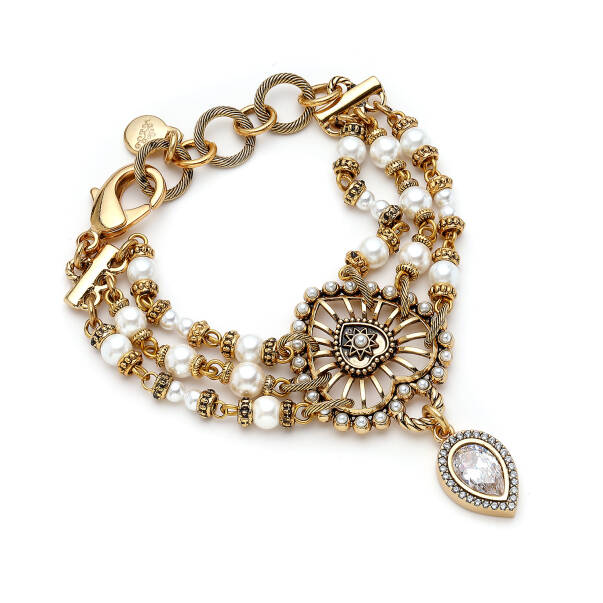 Loving Drop Heart Charm Pearl Bracelet - 1