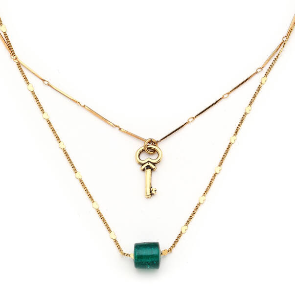 Lucent Glass Bead Charm Gold Plated Chain Necklace - 3