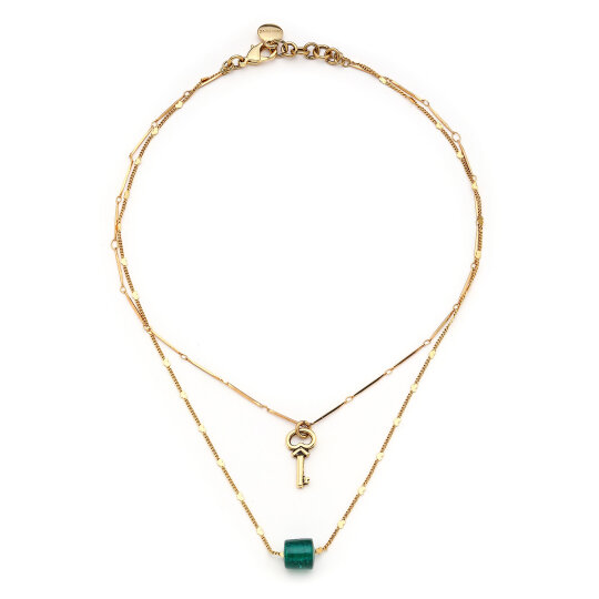 Lucent Glass Bead Charm Gold Plated Chain Necklace - (1)