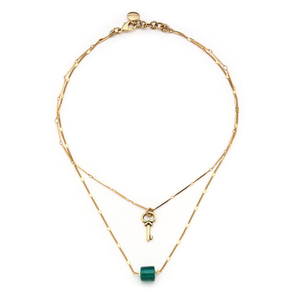 Lucent Glass Bead Charm Gold Plated Chain Necklace - 2