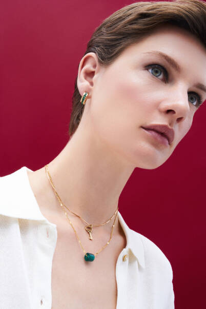 Lucent Glass Bead Charm Gold Plated Chain Necklace - 1