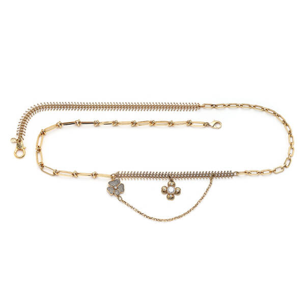 Lucky Bloom Zircon Clover Charm Gold Plated Chain Belt - 1