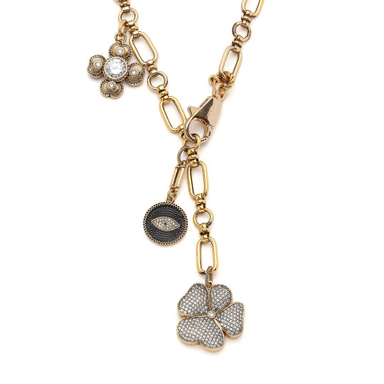 Lucky Charms Clover Eye Charm Gold Plated Chain Necklace - (1)