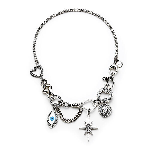 Lucky Charms Eye, Star & Heart Charm Silver Plated Chain Necklace - 1