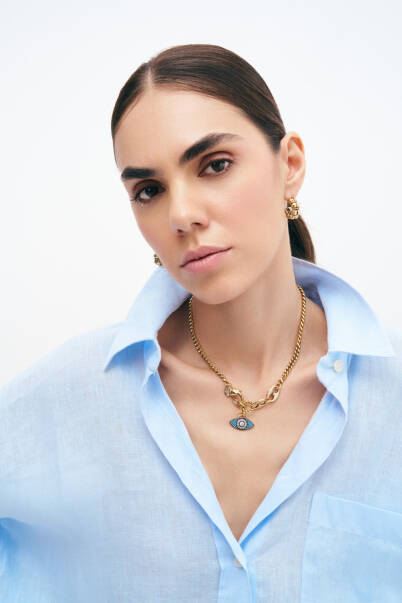 Lucky Altın Kaplama Göz Zincir Kolye - 3