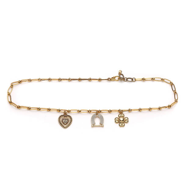 Lucky Lady Clover and Heart Charm Gold Plated Chain Belt - 1