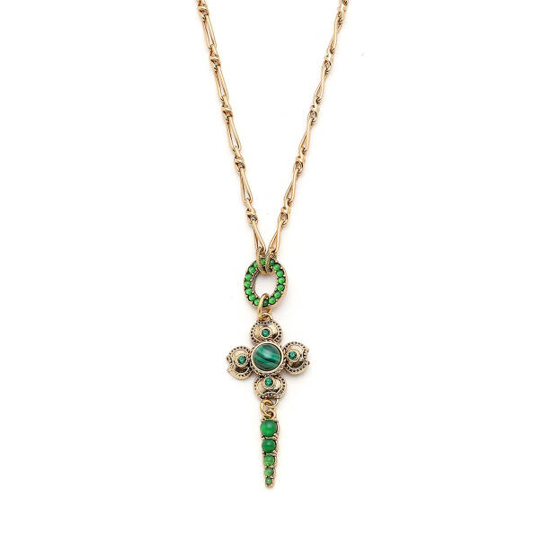 Lucky Point Malachite Natural Stone Clover Charm Gold Plated Chain Necklace - 4