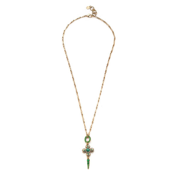 Lucky Point Malachite Natural Stone Clover Charm Gold Plated Chain Necklace - 1