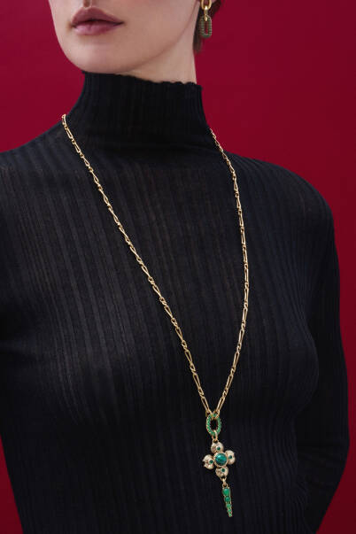 Lucky Point Malachite Natural Stone Clover Charm Gold Plated Chain Necklace - 2