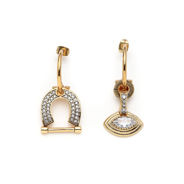 Lucky Vision Zirkon Nal, Göz Charm İğneli Küpe - 1