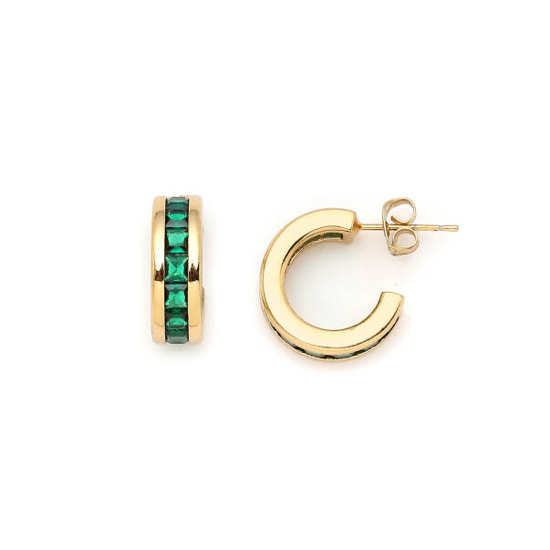 Luma Yeşil Zirkon Detaylı İğneli Küpe - 1