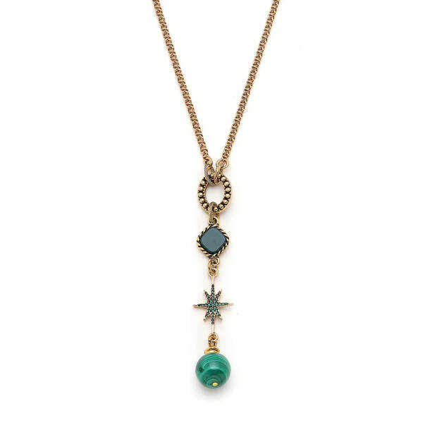 Lumen Malachite Natural Stone Star Charm Gold Plated Chain Necklace - 3