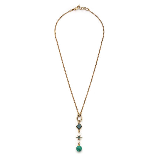 Lumen Malachite Natural Stone Star Charm Gold Plated Chain Necklace 