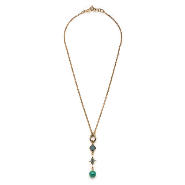 Lumen Malachite Natural Stone Star Charm Gold Plated Chain Necklace - 1