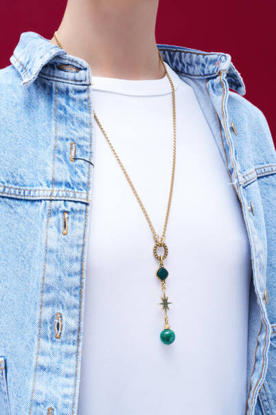 Lumen Malachite Natural Stone Star Charm Gold Plated Chain Necklace - 5