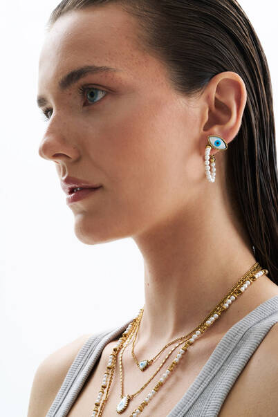 Lumina Pearl Gold Plated Hoop Pinned Earrings - 2
