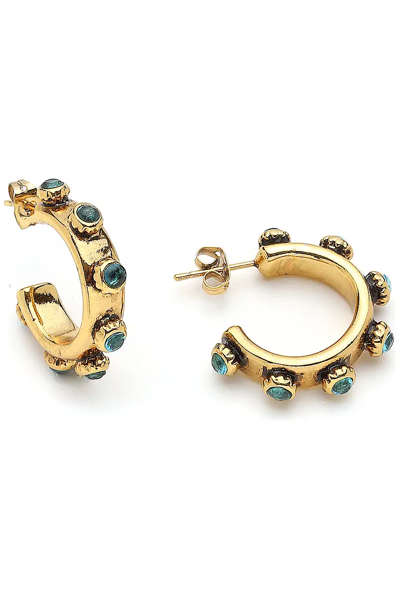 Luna Turquoise Zircon Gold Plated Pinned Hoop Earrings
