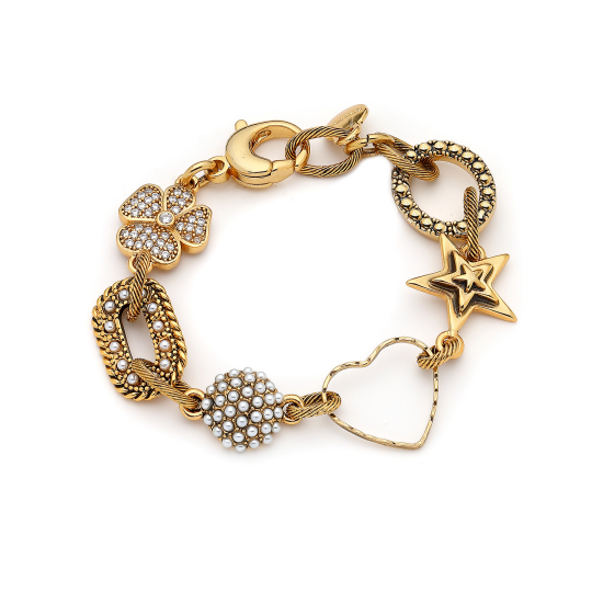 Lunair Gold Plated Clover, Heart,Star Charm Chain Bracelet 