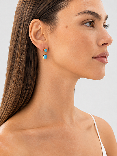Lunea Turquoise Zircon Gold Plated Pinned Earrings - (1)