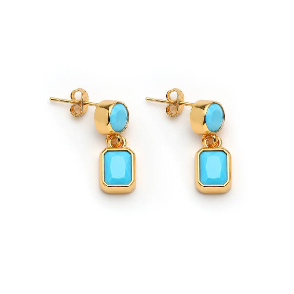 Lunea Turquoise Zircon Gold Plated Pinned Earrings