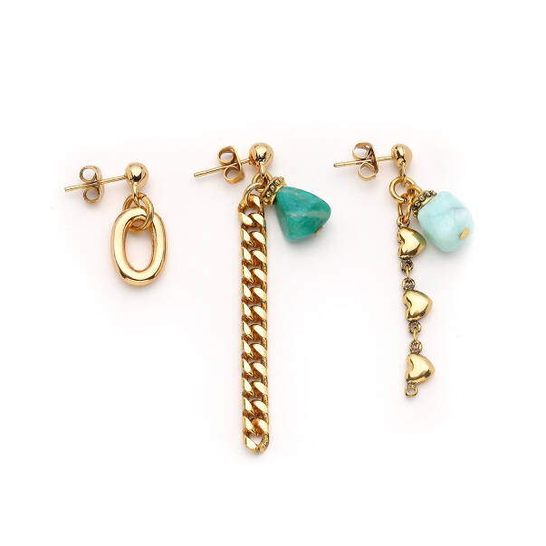Luniva Amazonite Natural Stone Gold Plated Pinned Earrings - 1